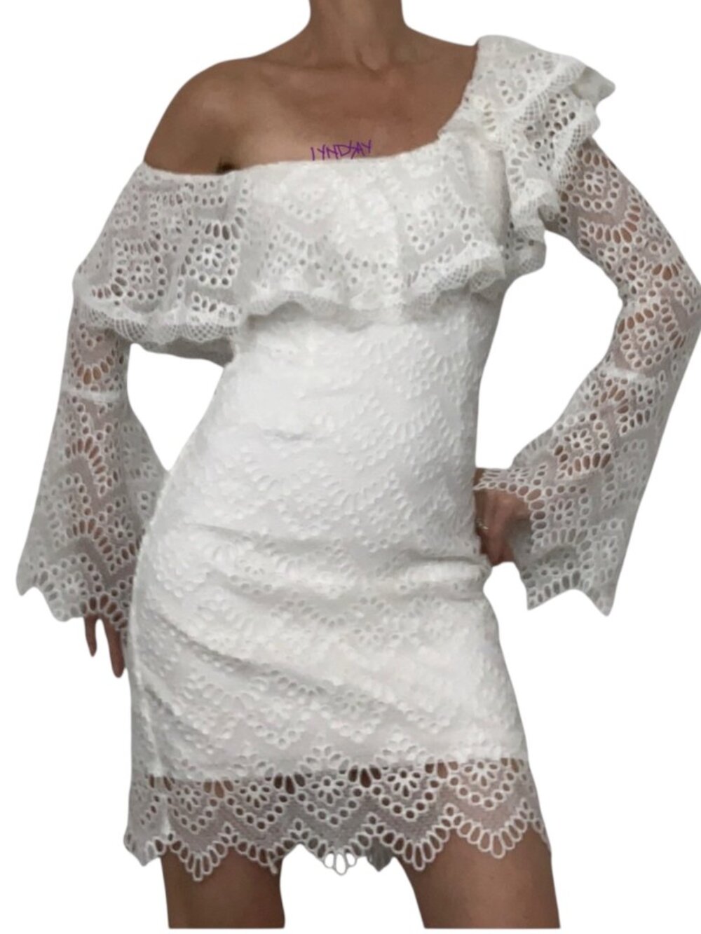 Nicholas Antique Lace One Shoulder Dress 2 White